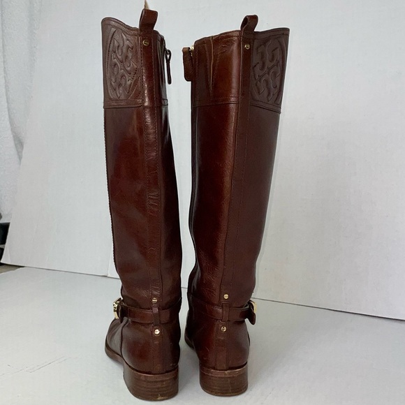 EUC Tory Burch Marlene leather tall riding brown logo boots - Picture 5 of 8